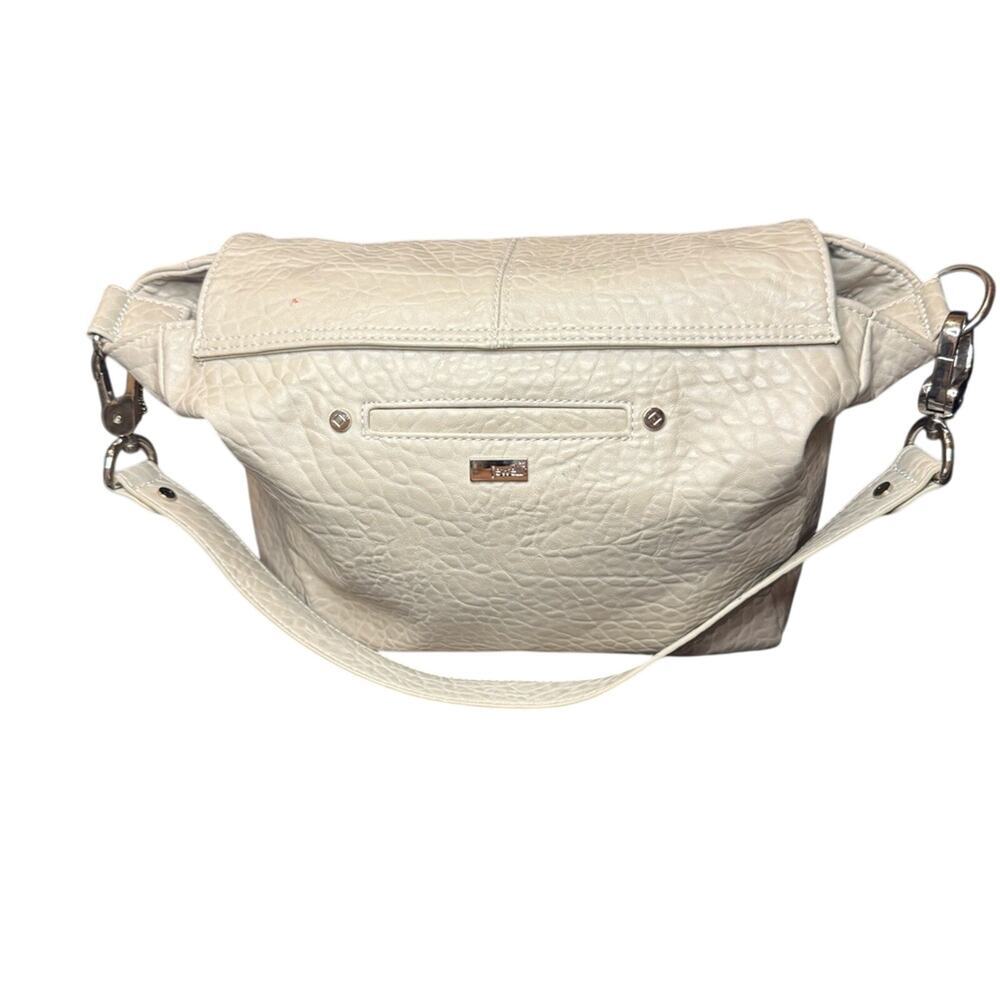 Thirty-One Platinum Grey Pebble Shoulder Bag Vegan Leather Casual Tote - Picture 6 of 13